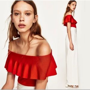 Zara Knit Off the Shoulder Top Red M